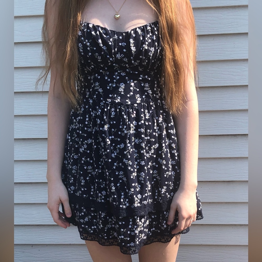 Hollister Navy Blue Dress with White Floral Design